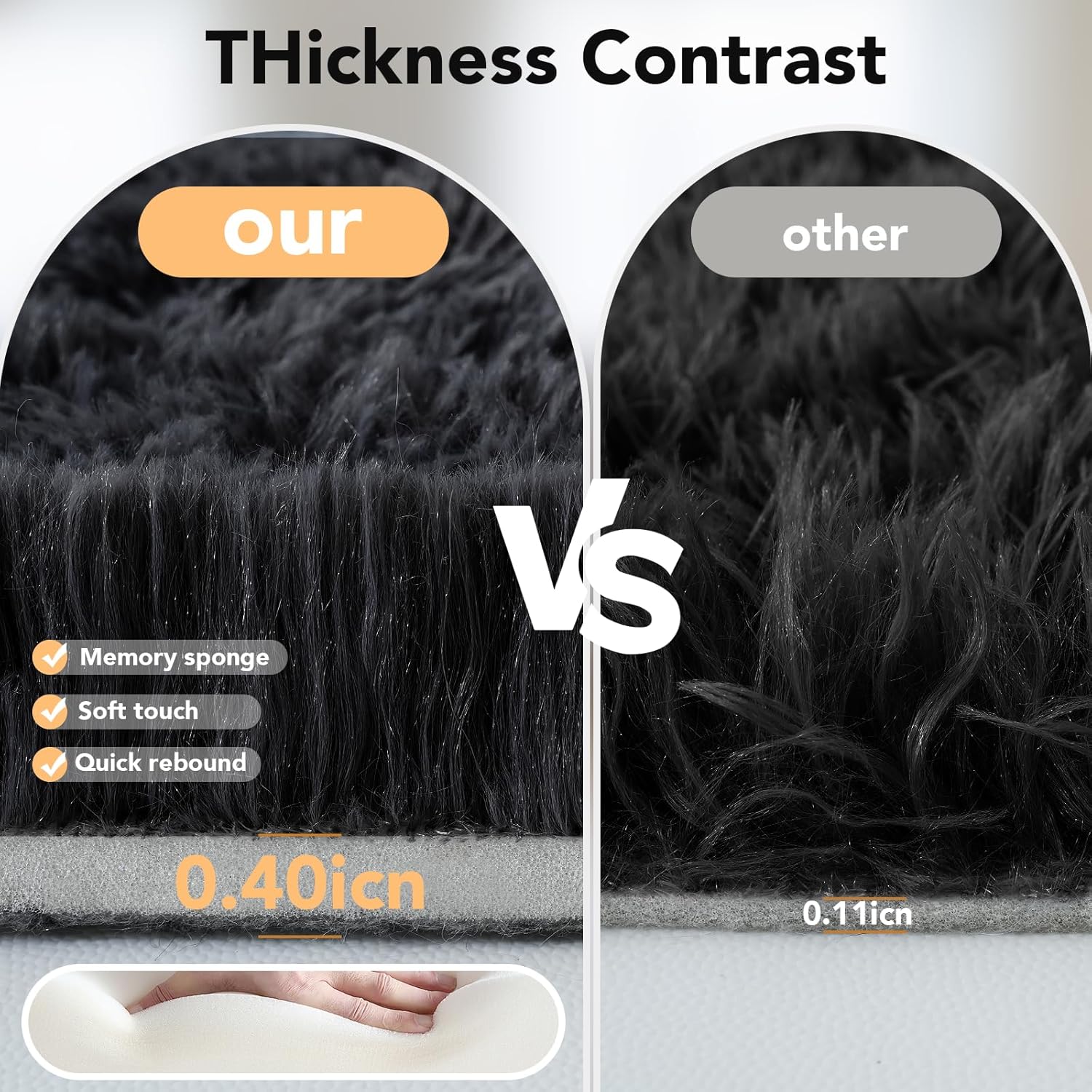 Round Area Rug 8Ft Black: Circle Black Rugs for Living Room- Fluffy Soft Round Rug- Shag Plush Carpet for Bedroom, 8x8 Feet